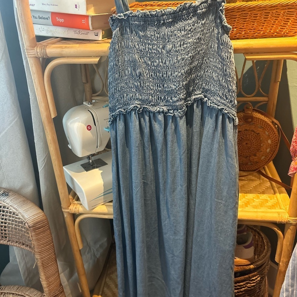 Chambray Smocked Maxi Dress